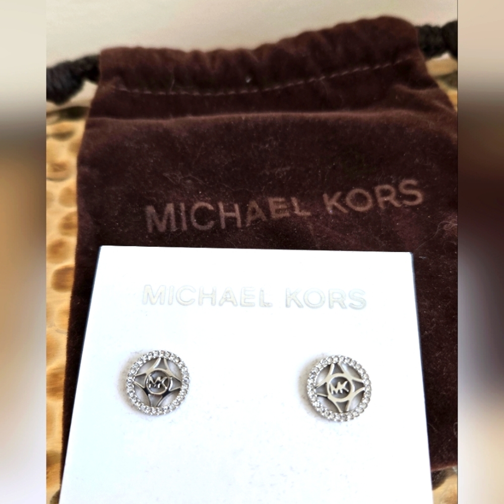 Michael Kors Pave Silvertone Studs Nwot